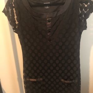 Black polka dot shift dress with pockets